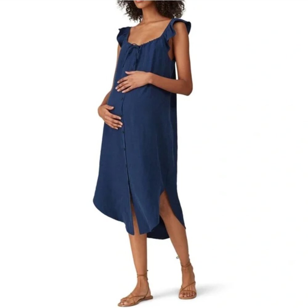 Hatch Navy Blue Jenna Maternity Ruffle Midi Dress Size 0 XS